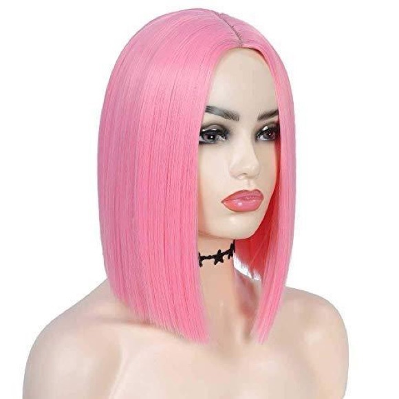 Light Pink Wig Short Straight Bob - Picture 3 of 7